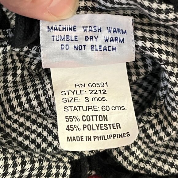 Petit Ami Houndstooth Smocked Pleated Long Sleeve Collared Baby Dress 3 mos - Picture 4 of 4